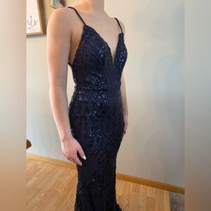 Elegant Navy Sequin Prom Evening Dress